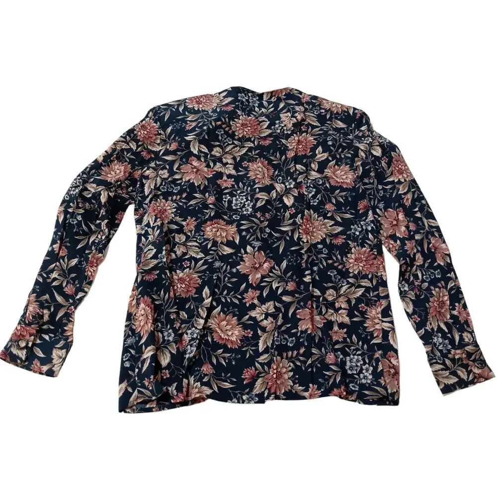 TALBOTS VINTAGE‎ 90s Floral Blouse Top SM Boho Cottage Green Pink Flowers Petals